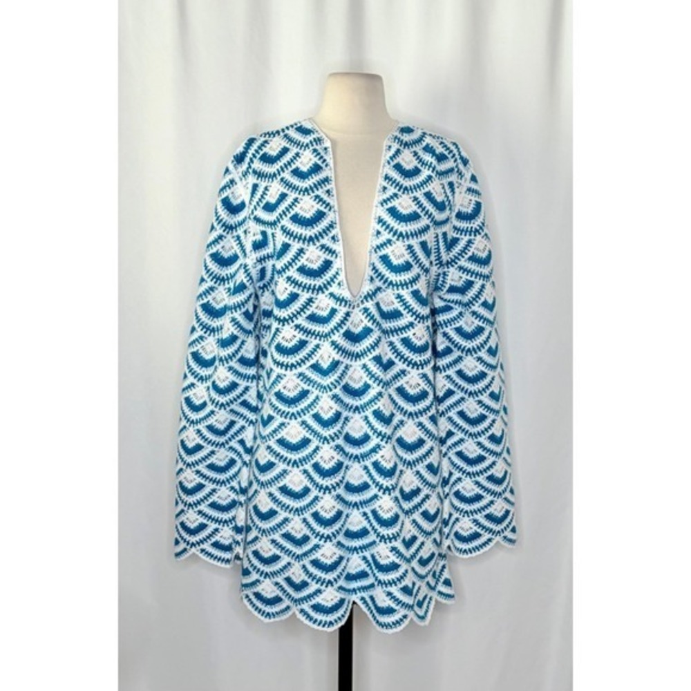 NWT!! Anthropologie CELANDINE Crochet Long Sleeve Mini Kaftan Cover-Up Mini M/L - Picture 3 of 16